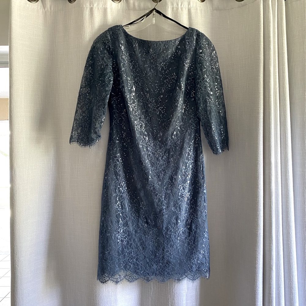 EUC Calvin Klein Blue Lace Sparkly Sheath Dress